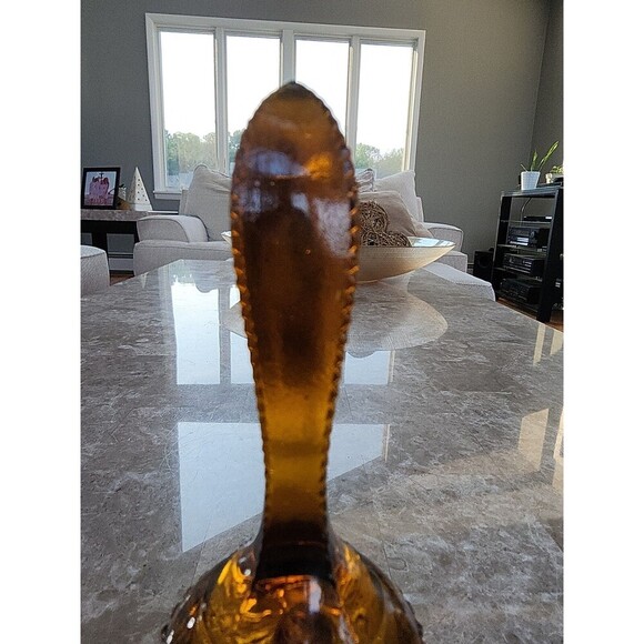 Amber Depression Glass Bell Diamond & Ribbon Pattern - Picture 2 of 4